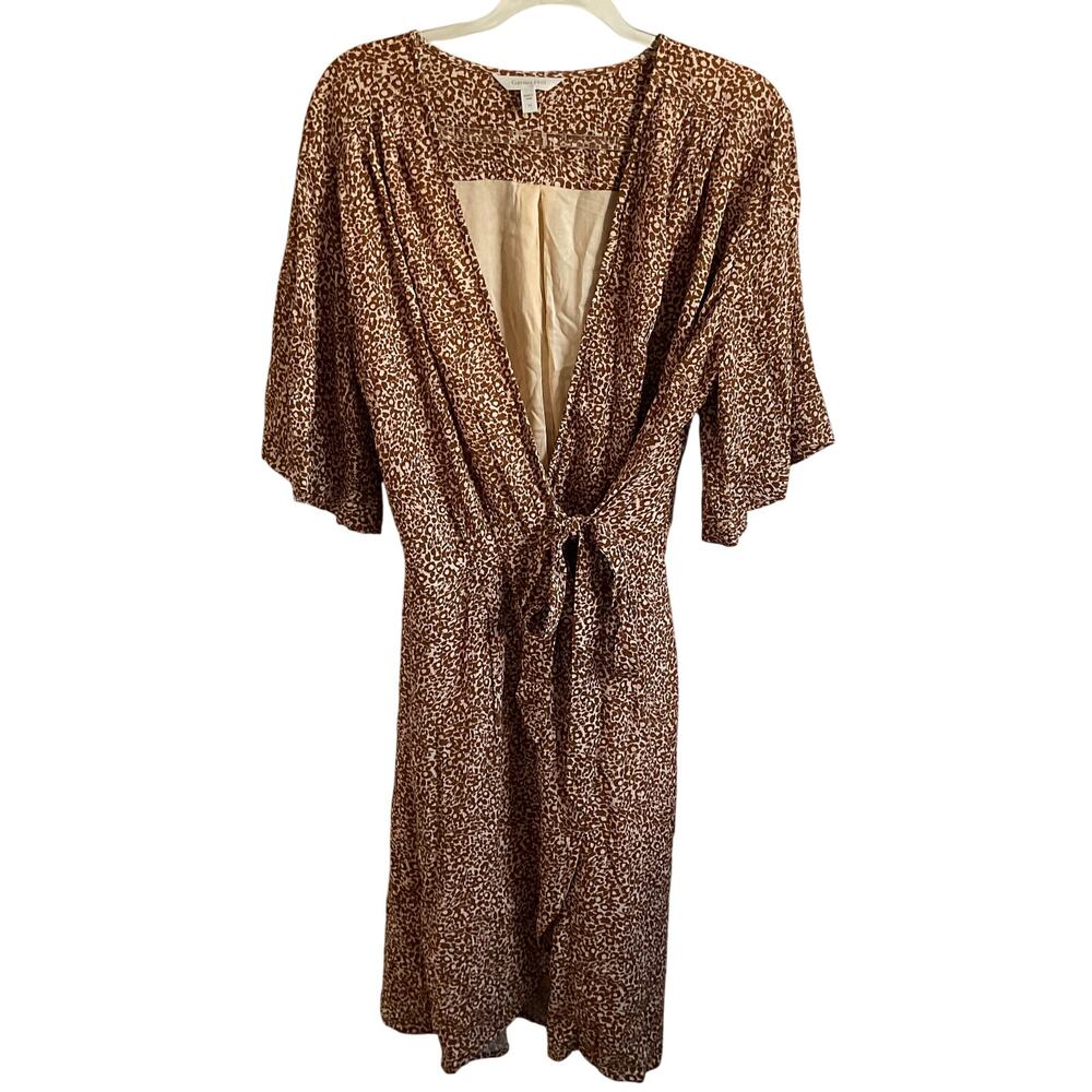 Garnet Hill Brown Animal‎ Print Wrap Dress Business Casual Career Size 14